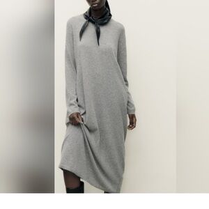 Zara Black Wool Blend MultiWay loose fit knit dress w button detail S